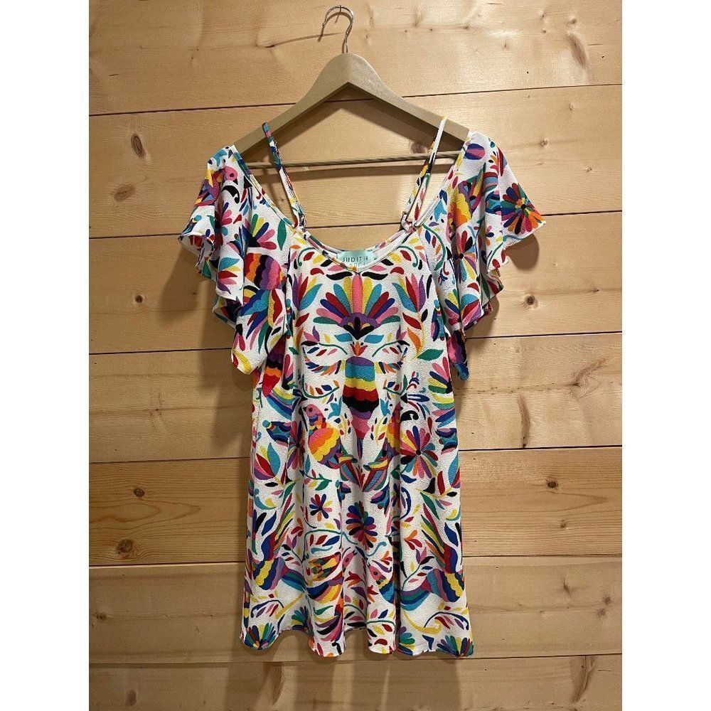 Judith March Colorful Bird Print Dress Tropical S